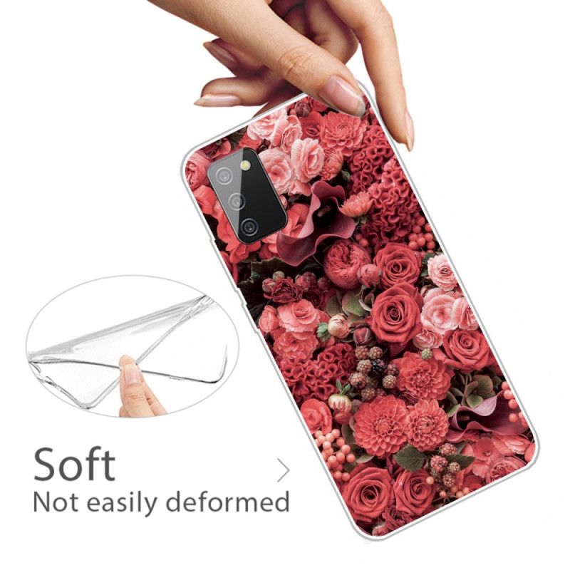 Etui Samsung Galaxy A02s Różowy Czerwony Intensywne Kwiaty