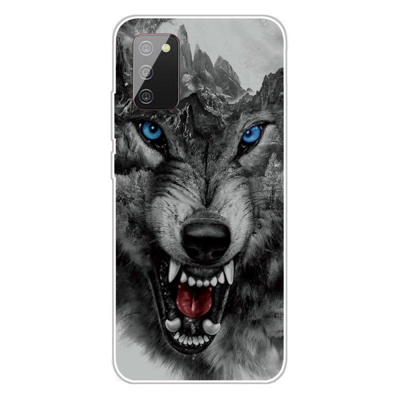 Etui Samsung Galaxy A02s Szary Czarny Wysublimowany Wilk