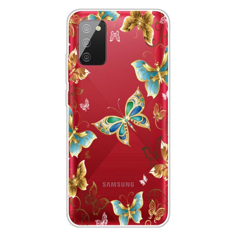 Etui Samsung Galaxy A02s Złoty Ciemnoniebieski Projektowanie Motyli Etui Ochronne