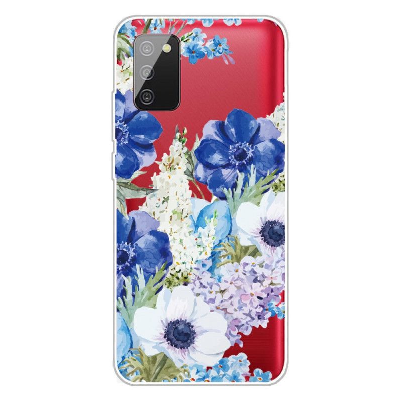 Futerały Samsung Galaxy A02s Etui na Telefon Przezroczyste Niebieskie Kwiaty Akwarelowe
