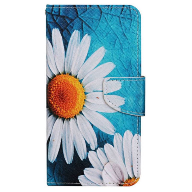 Skórzany Futerał Xiaomi Redmi Note 13 Pro 4g Etui Na Telefon Chryzantemy Z Dużymi Paskami