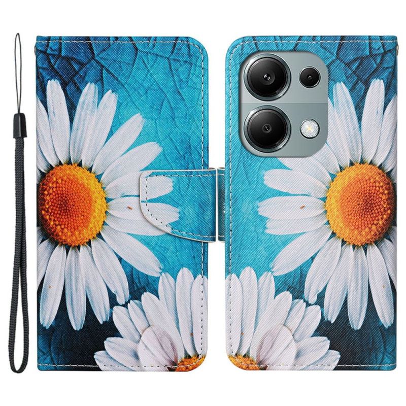 Skórzany Futerał Xiaomi Redmi Note 13 Pro 4g Etui Na Telefon Chryzantemy Z Dużymi Paskami