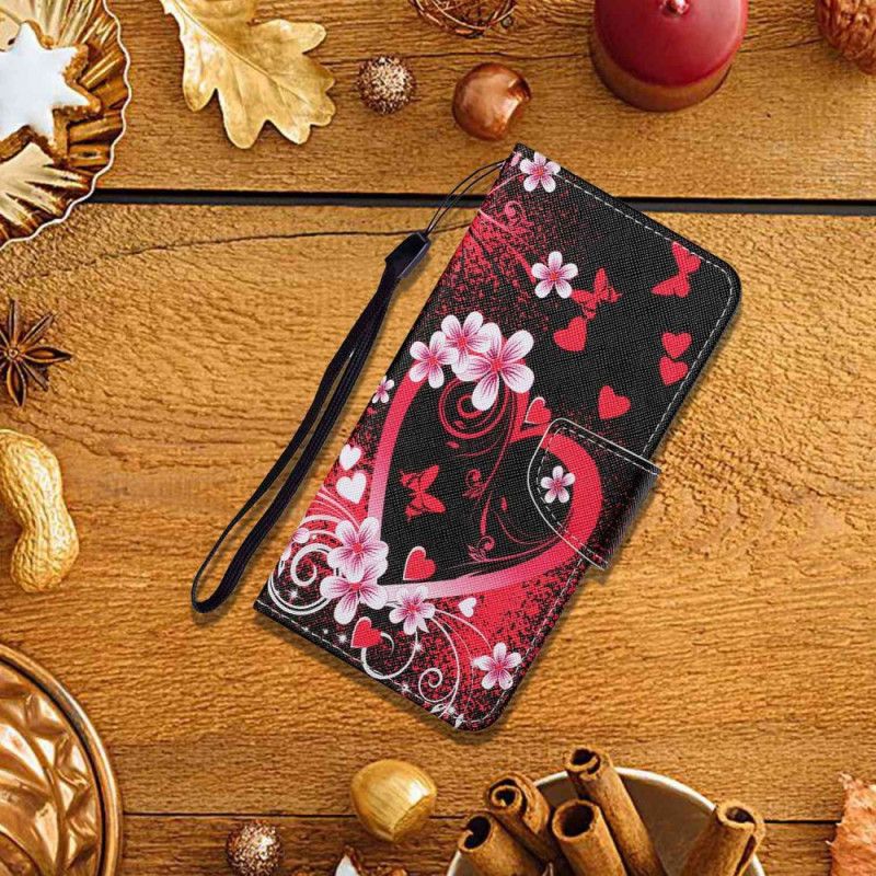 Skórzany Futerał Xiaomi Redmi Note 13 Pro 4g Etui Na Telefon CZerwone Serce Z Paskiem