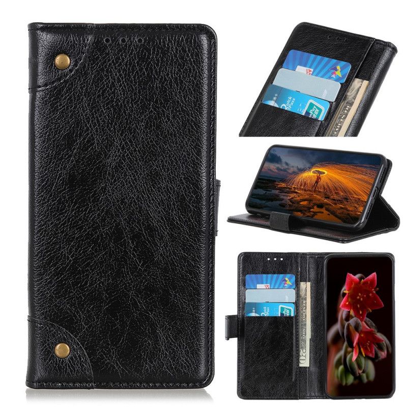 Etui Folio Sony Xperia L4 Czerwony Czarny Nity W Stylu Vintage Ze Skóry Nappa Etui Ochronne