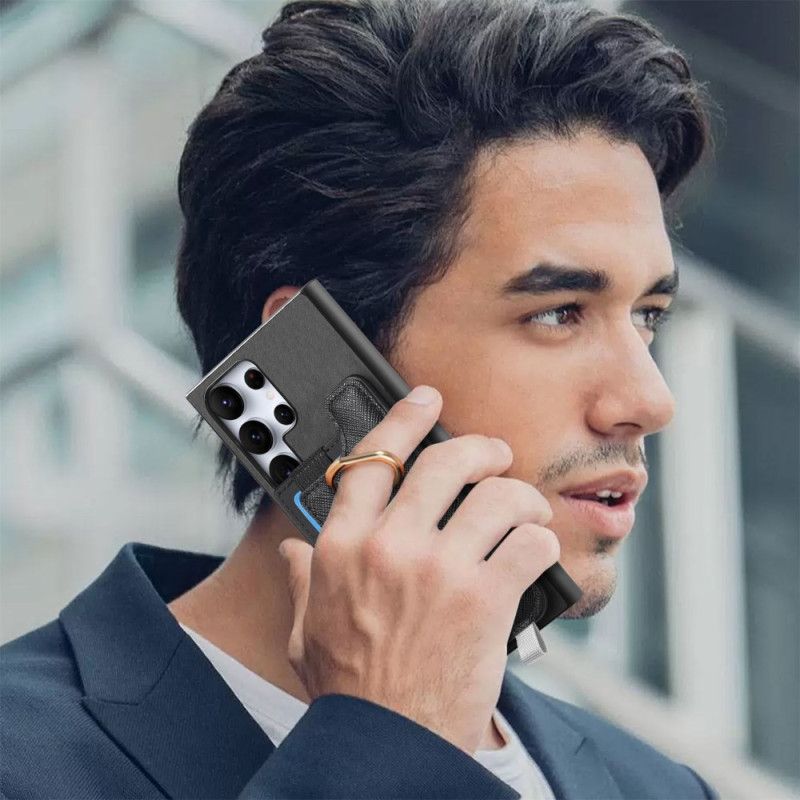 Etui Do Samsung Galaxy S25 Ultra 5g Odpinany Magnetyczny Uchwyt Na Karty W Stylu Zamszu