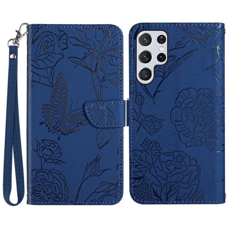 Etui Folio Do Samsung Galaxy S25 Ultra 5g Nadruk Motyli Z Paskiem