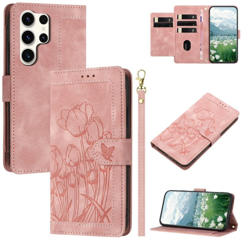 Etui Folio Samsung Galaxy S25 Ultra 5g Kwiatowy Efekt Skóry Etui Ochronne