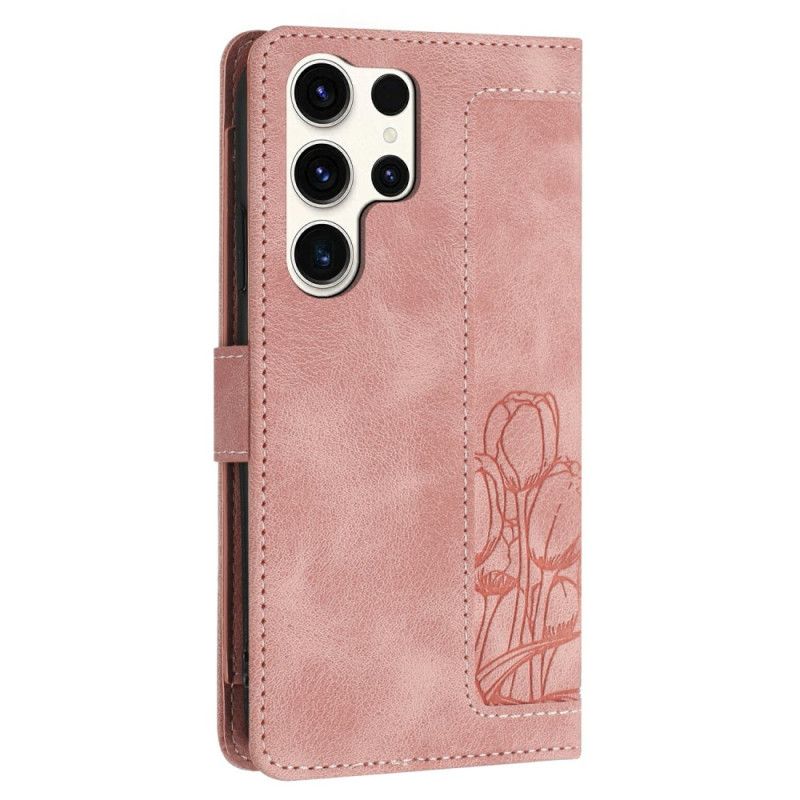 Etui Folio Samsung Galaxy S25 Ultra 5g Kwiatowy Efekt Skóry Etui Ochronne