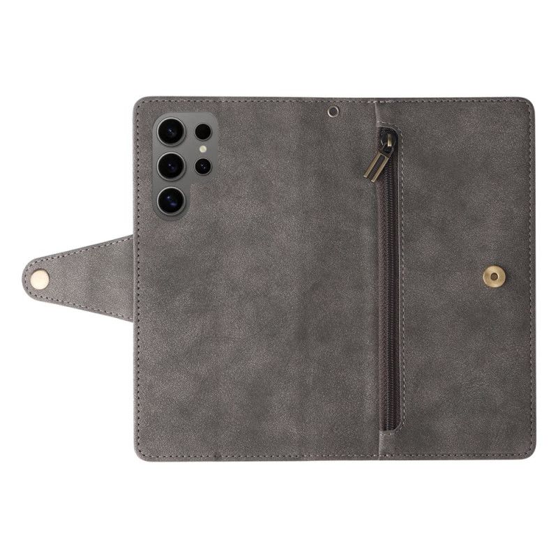 Etui Folio Samsung Galaxy S25 Ultra 5g Portfel Z Efektem Zamszu Z Paskiem Etui Ochronne