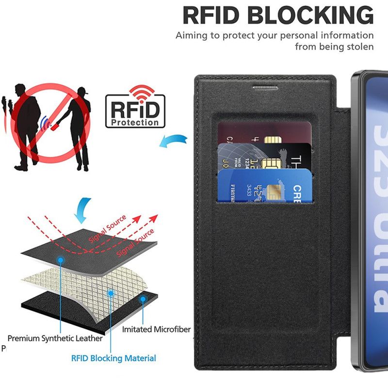 Flip Kotelot Samsung Galaxy S25 Ultra 5g Etui Na Telefon Kompatybilny Z Magsafe Blokujący Rfid Efekt Skóry