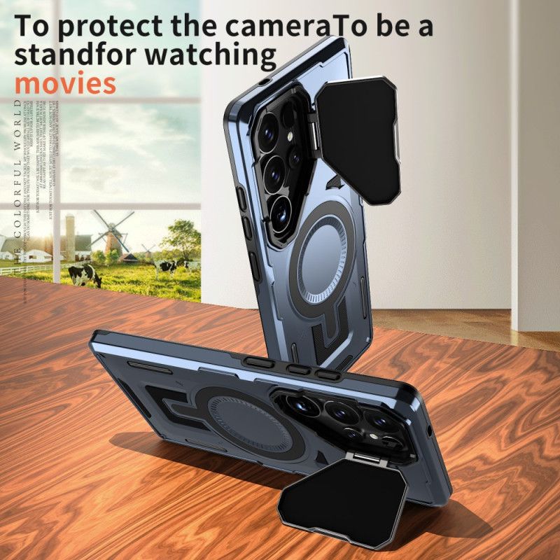 Futerały Samsung Galaxy S25 Ultra 5g Etui Na Telefon Efekt Metaliczny Z Osłoną Obiektywu I Podstawką