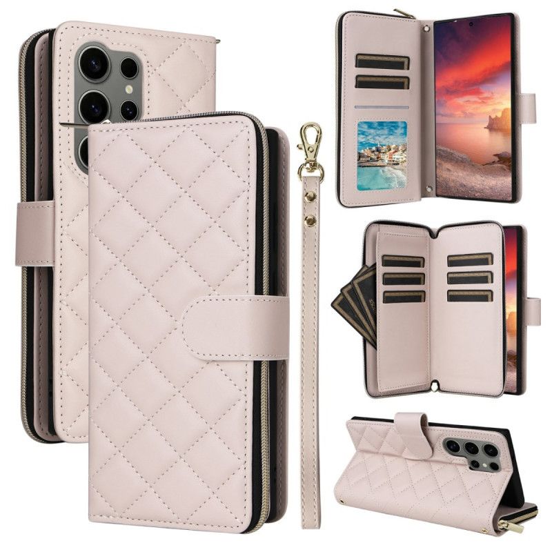 Obudowa Samsung Galaxy S25 Ultra 5g Etui Na Telefon Pikowany Portfel Z Paskiem I Paskiem Na Ramię