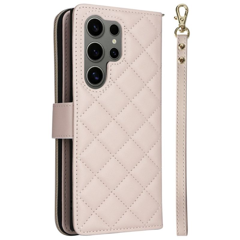 Obudowa Samsung Galaxy S25 Ultra 5g Etui Na Telefon Pikowany Portfel Z Paskiem I Paskiem Na Ramię