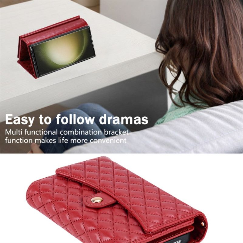 Pokrowce Samsung Galaxy S25 Ultra 5g Pikowany Portfel Z Paskiem Na Ramię