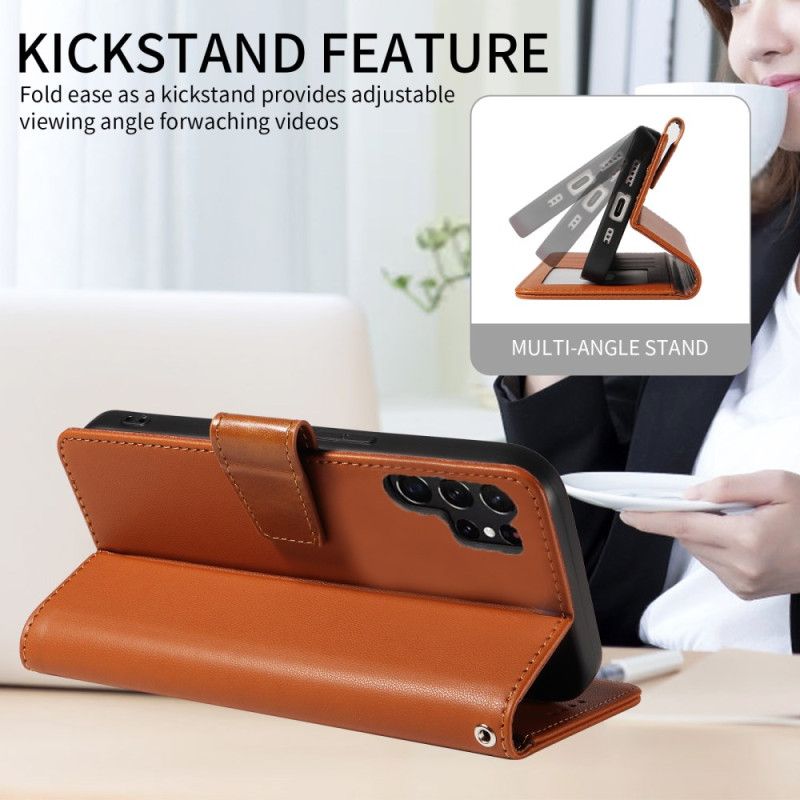 Skórzany Futerał Samsung Galaxy S25 Ultra 5g Etui Na Telefon Skórzany Portfel Rfid Z Paskiem