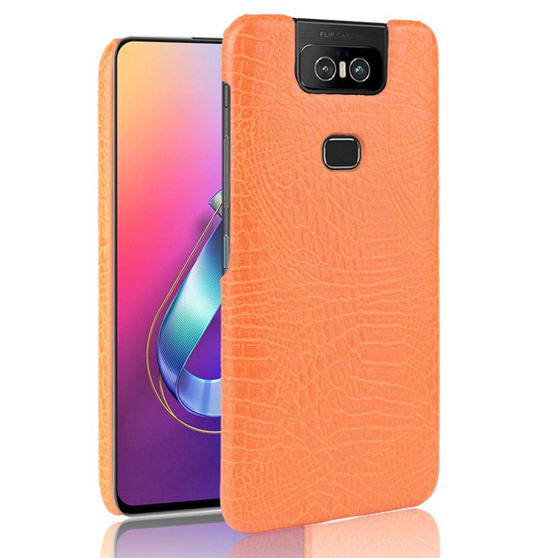 Etui Asus ZenFone 6 Biały Czarny Efekt Skóry Krokodyla