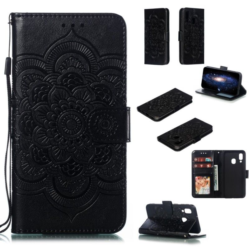 Etui Folio Samsung Galaxy A40 Szary Czarny Cała Mandala Etui Ochronne