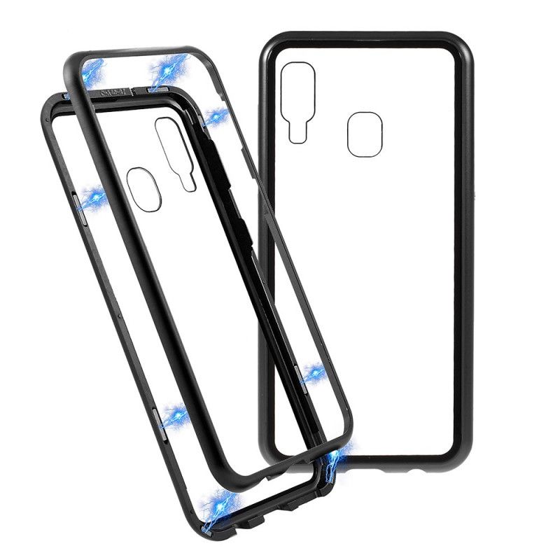 Etui Samsung Galaxy A40 Czerwony Czarny Metalowe Krawędzie I Szkło Hartowane