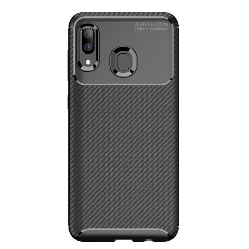 Etui Samsung Galaxy A40 Granatowy Czarny Elastyczna Tekstura Włókna Węglowego