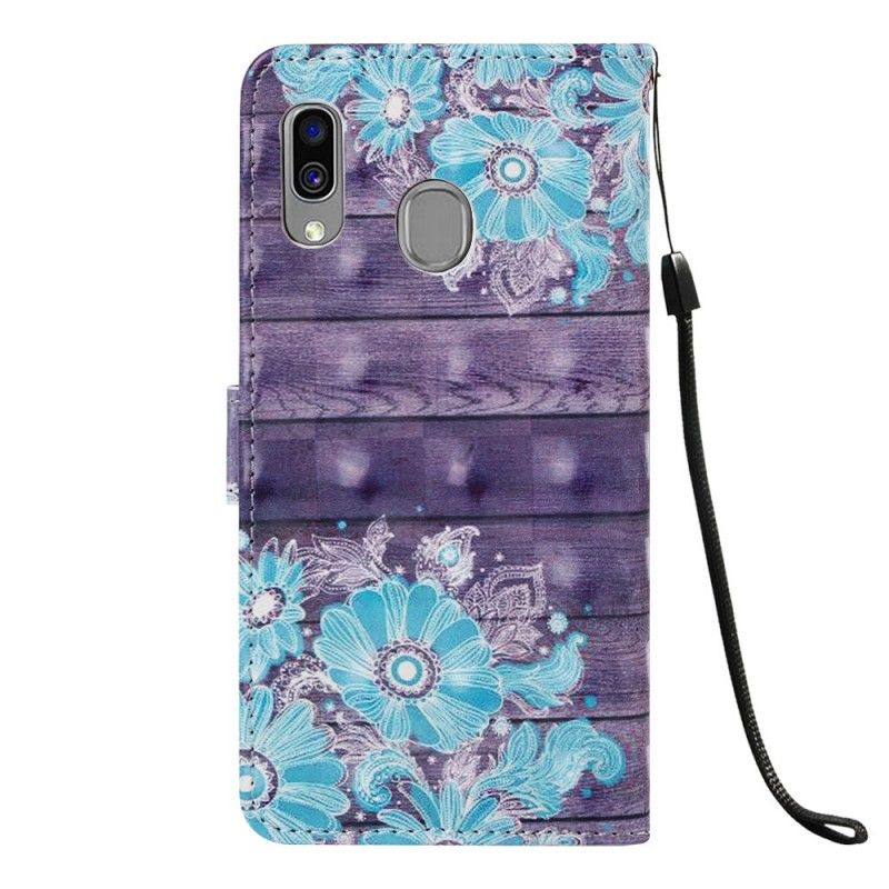 Skórzany Futerał Samsung Galaxy A40 Etui na Telefon Niebieskie Kwiaty