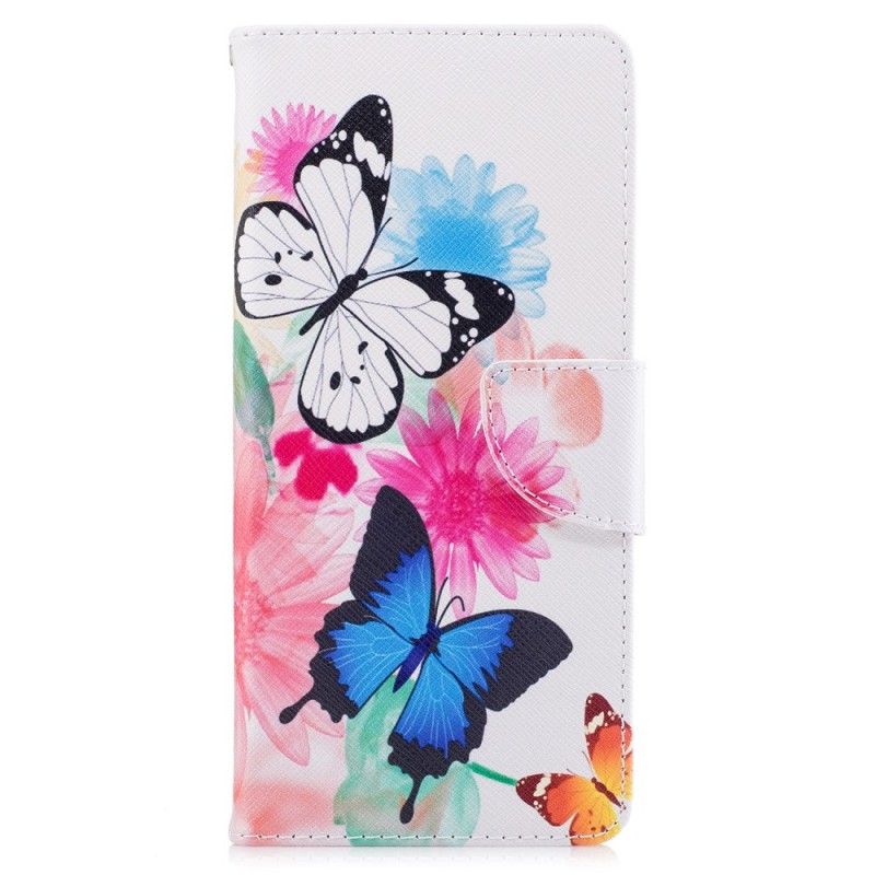 Etui Folio Samsung Galaxy Note 8 Różowy Malowane Motyle I Kwiaty Etui Ochronne