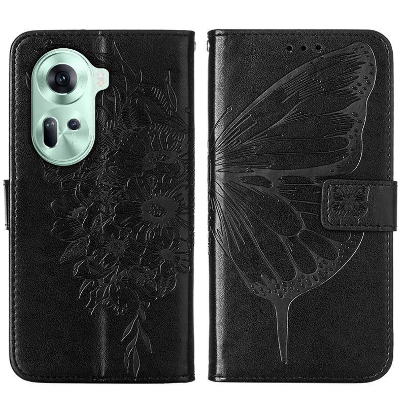 Etui Folio Oppo Reno 11 5g Kwiatowy Motyl Z Paskiem Etui Ochronne