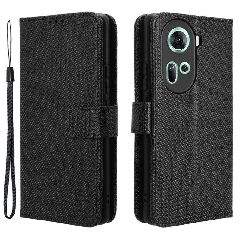Skórzany Futerał Oppo Reno 11 5g Etui Na Telefon Pasek O Fakturze Diamentu