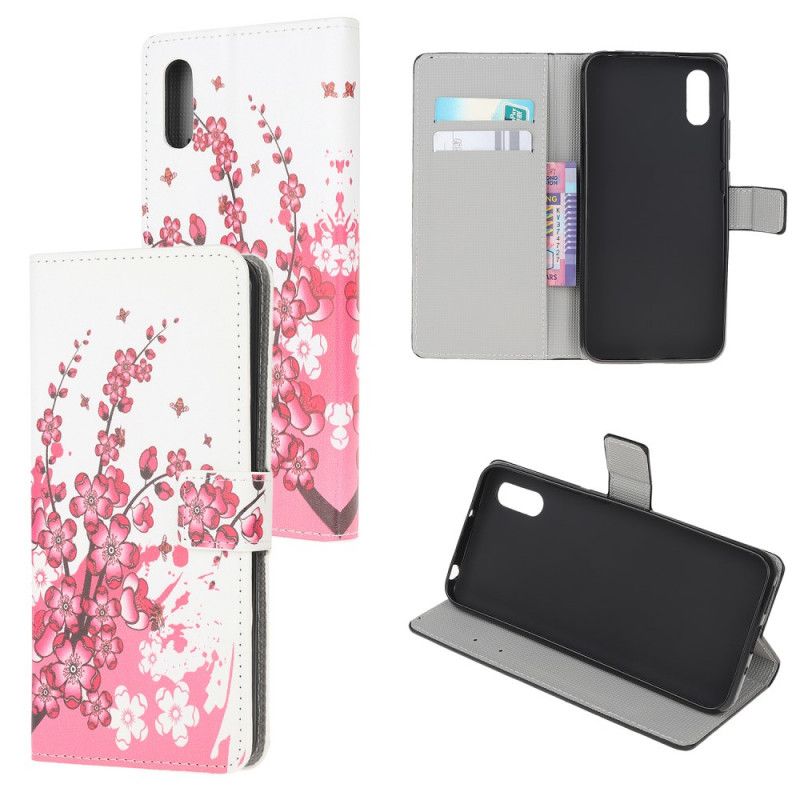 Etui Folio Xiaomi Redmi 9A Różowy Magenta Tropikalne Kwiaty Etui Ochronne