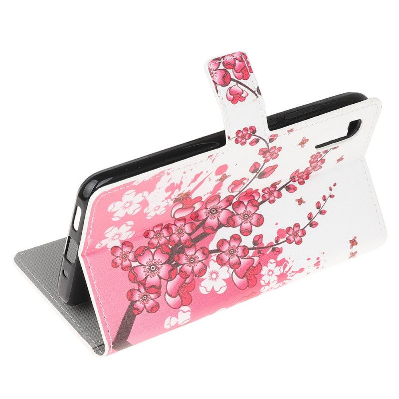 Etui Folio Xiaomi Redmi 9A Różowy Magenta Tropikalne Kwiaty Etui Ochronne