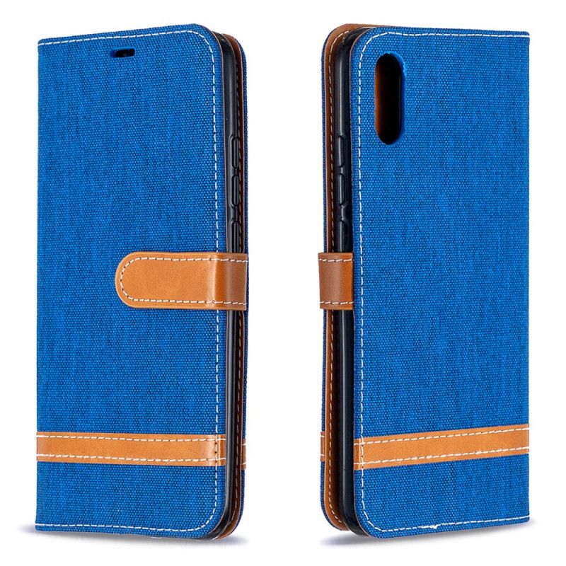 Etui Folio Xiaomi Redmi 9A Szary Czarny Efekt Tkaniny I Skóry Z Paskiem