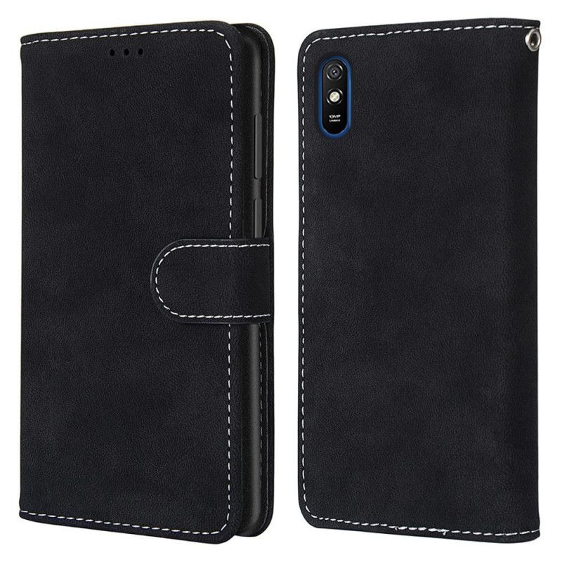 Etui Folio Xiaomi Redmi 9A Szary Czarny Ekoskóra W Stylu Retro