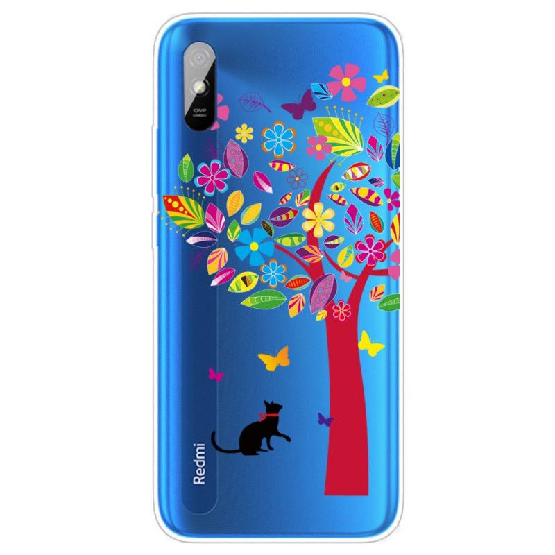 Futerały Xiaomi Redmi 9A Etui na Telefon Kot Pod Kolorowym Drzewkiem