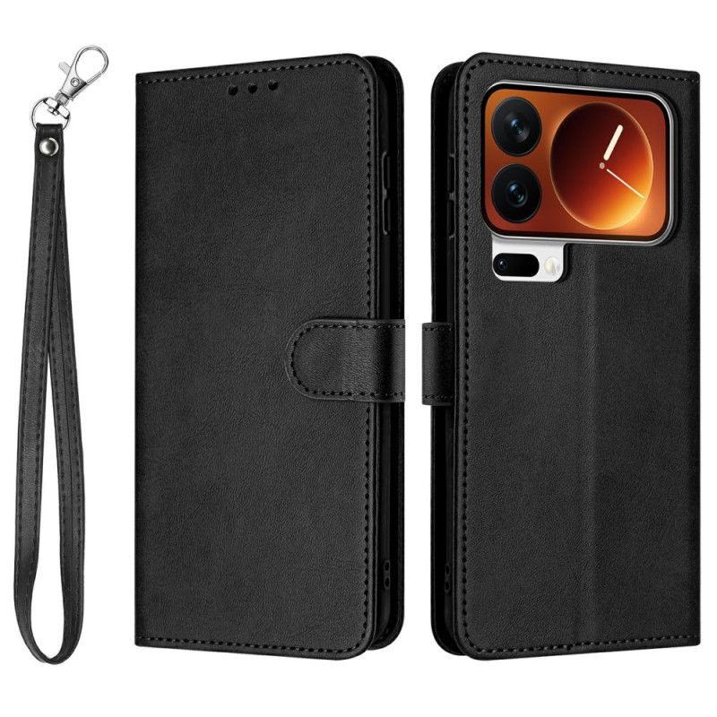 Etui Folio Do Xiaomi 17 Pro Efekt Skóry Ze Smyczą