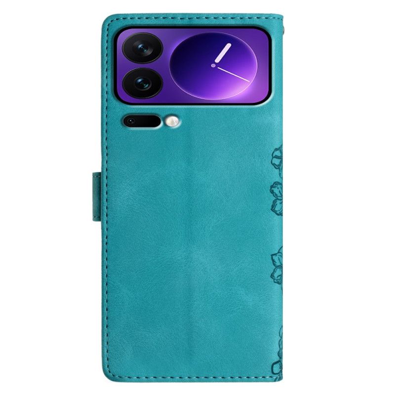 Etui Folio Do Xiaomi 17 Pro Motyle I Kwiaty Z Efektem Zamszu