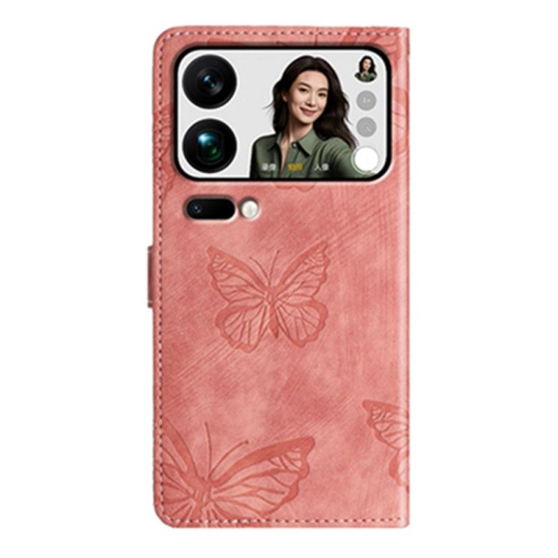 Etui Folio Do Xiaomi 17 Pro Wzór Motyla Z Efektem Zamszu