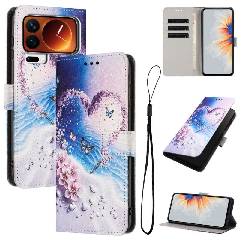 Skórzany Futerał Xiaomi 17 Pro Etui Na Telefon Motyl I Serce