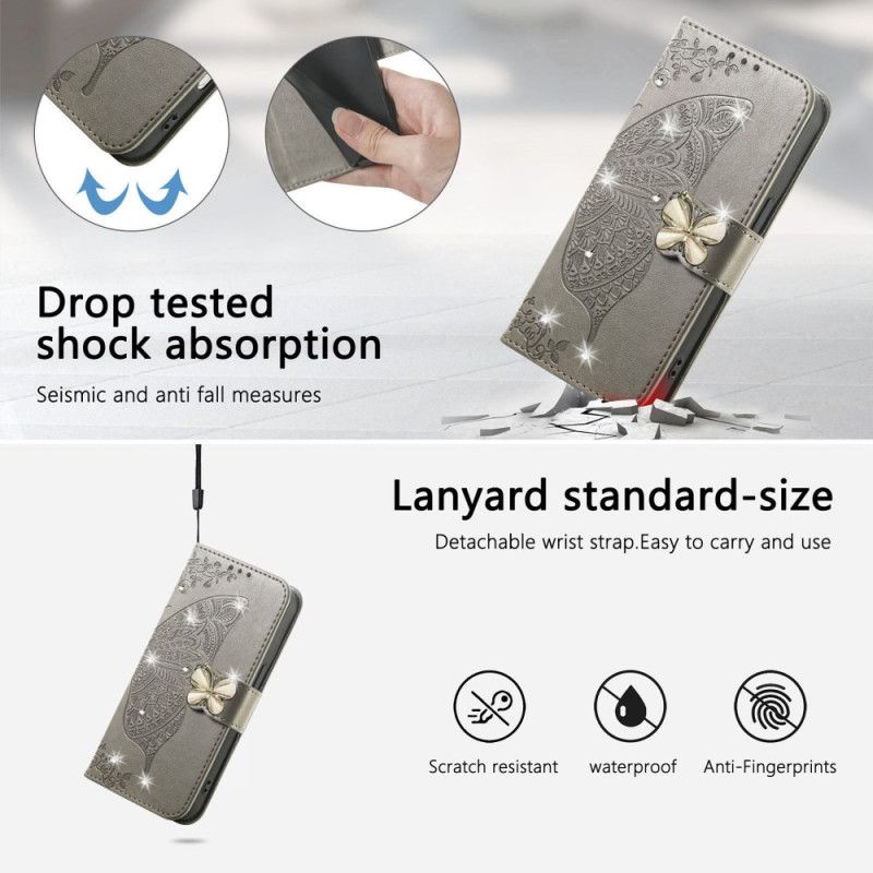 Skórzany Futerał Xiaomi 17 Pro Etui Na Telefon Trójwymiarowy Motyl I Kryształki Górskie