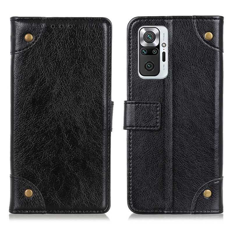 Etui Folio Xiaomi Redmi Note 10 Pro Czerwony Czarny Nity W Stylu Vintage Ze Skóry Nappa