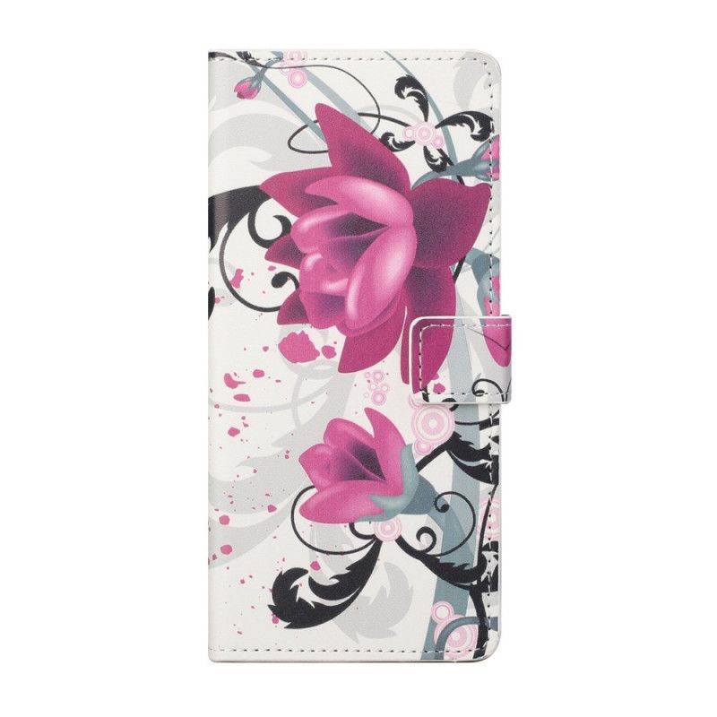 Etui Folio Xiaomi Redmi Note 10 Pro Różowy Magenta Tropikalne Kwiaty