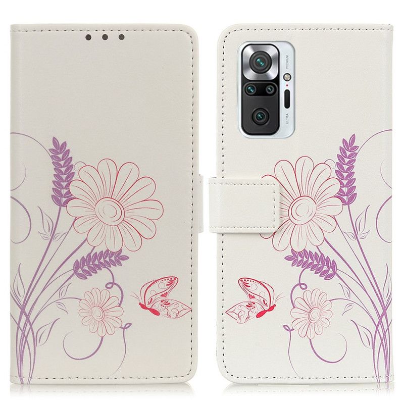 Etui Folio Xiaomi Redmi Note 10 Pro Rysowanie Motyli I Kwiatów Etui Ochronne