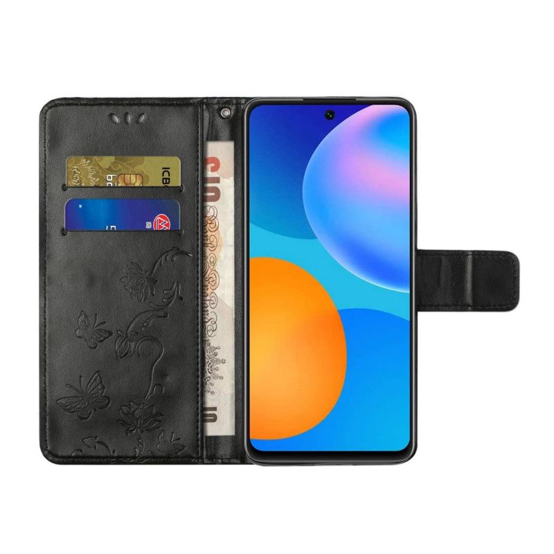 Etui Folio Xiaomi Redmi Note 10 Pro Szary Czarny Motyle I Kwiaty Etui Ochronne
