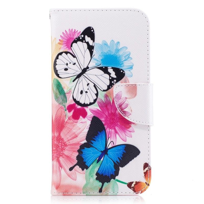 Etui Folio Samsung Galaxy J5 2017 Jasnoniebieski Różowy Malowane Motyle I Kwiaty