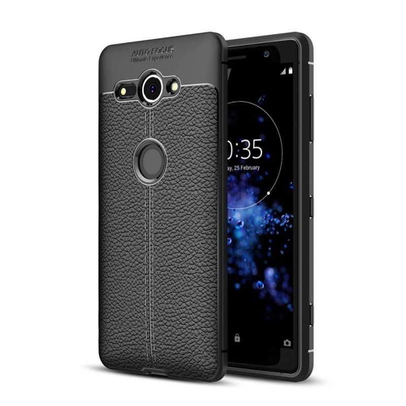 Futerały Sony Xperia XZ2 Compact Szary Czarny Etui na Telefon Efekt Skóry Z Podwójną Linią Liczi