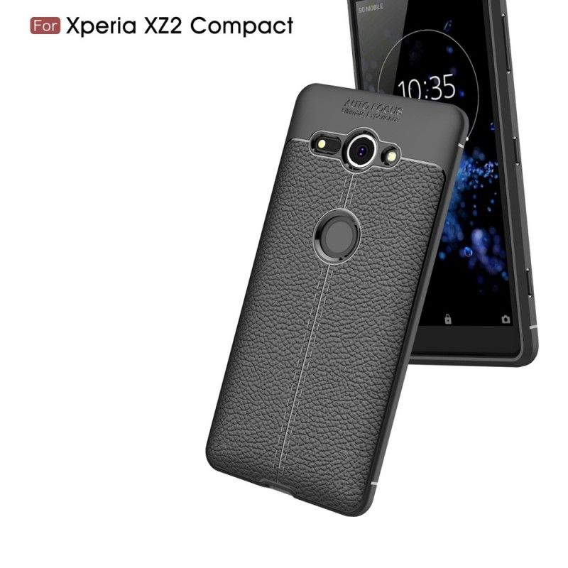 Futerały Sony Xperia XZ2 Compact Szary Czarny Etui na Telefon Efekt Skóry Z Podwójną Linią Liczi