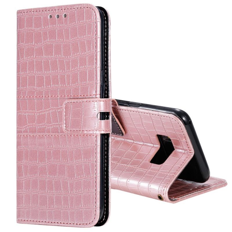 Skórzany Futerał Samsung Galaxy S8 Różowy Czarny Etui na Telefon Intensywny Krokodyl