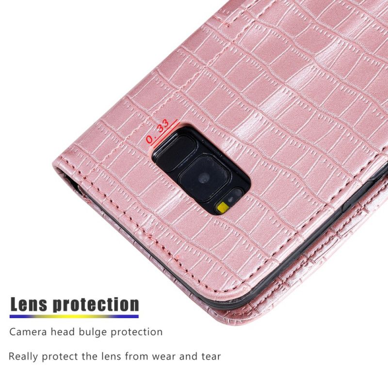Skórzany Futerał Samsung Galaxy S8 Różowy Czarny Etui na Telefon Intensywny Krokodyl