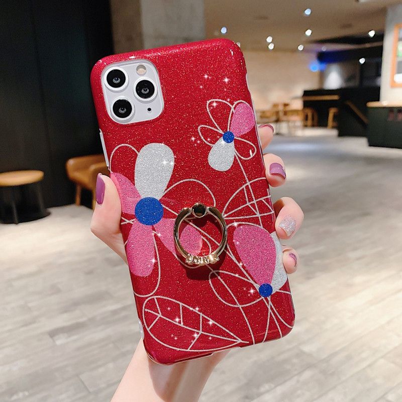 Etui iPhone 11 Pro Jasnoniebieski Czerwony Cekiny W Kwiaty Na Pierścionki