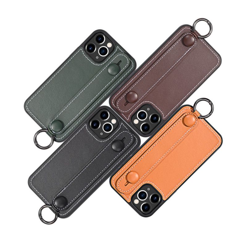 Etui iPhone 11 Pro Zielony Czarny Pasek Z Prawdziwej Skóry Etui Ochronne