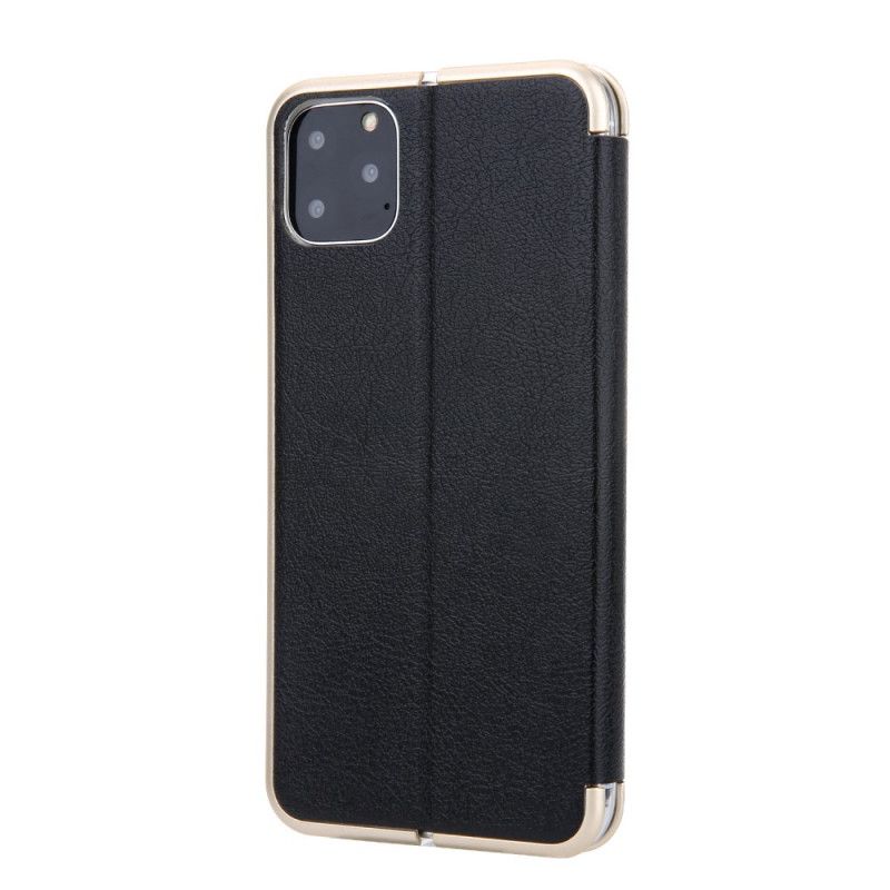 Flip Kotelot iPhone 11 Pro Szary Czarny Imitacja Skóry Cmai 2 Metalowe Krawędzie