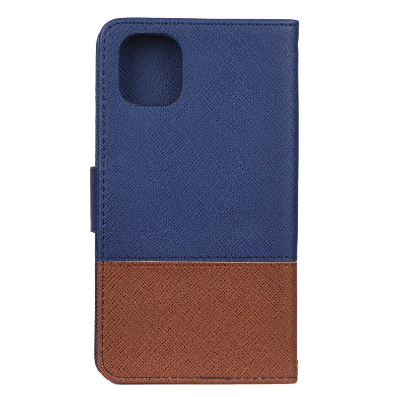 Skórzany Futerał iPhone 11 Pro Ciemnoniebieski Etui na Telefon Dwukolorowa Sztuczna Skóra